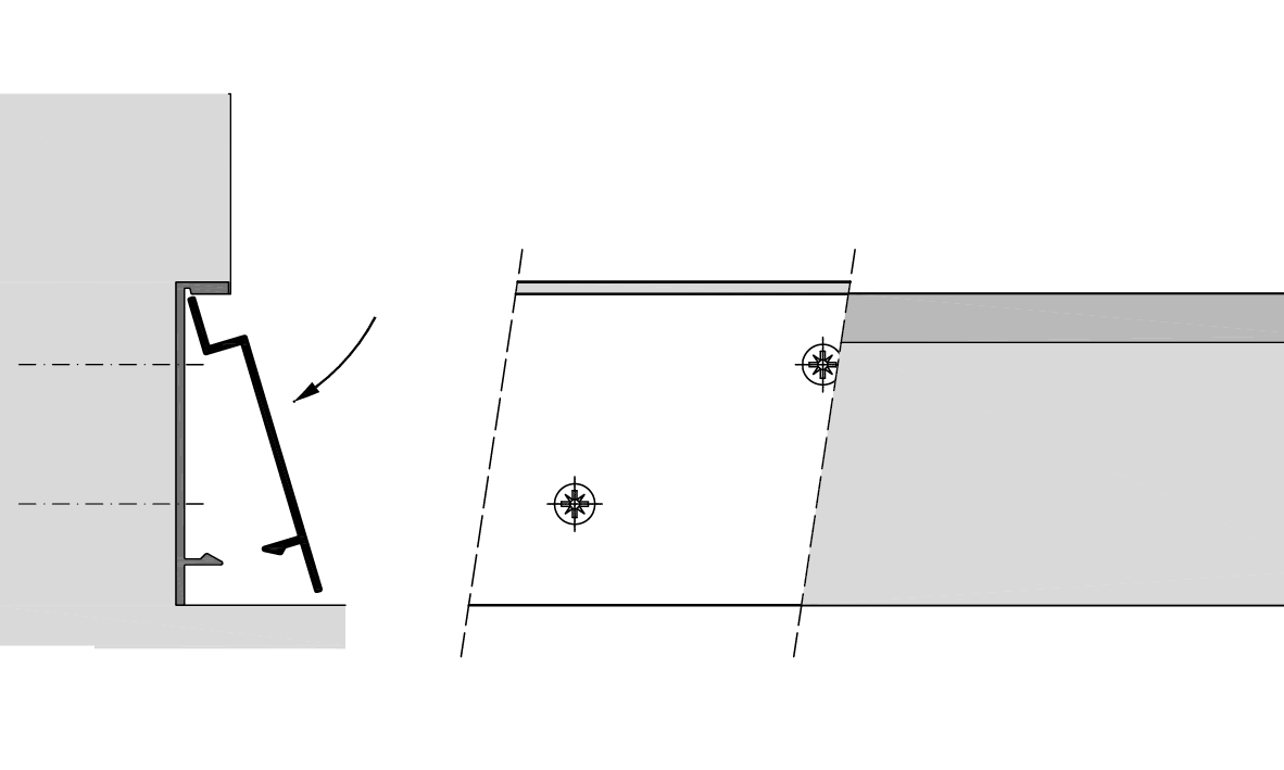 wandbündige Sockelleiste aus Aluminium mit Schattennut