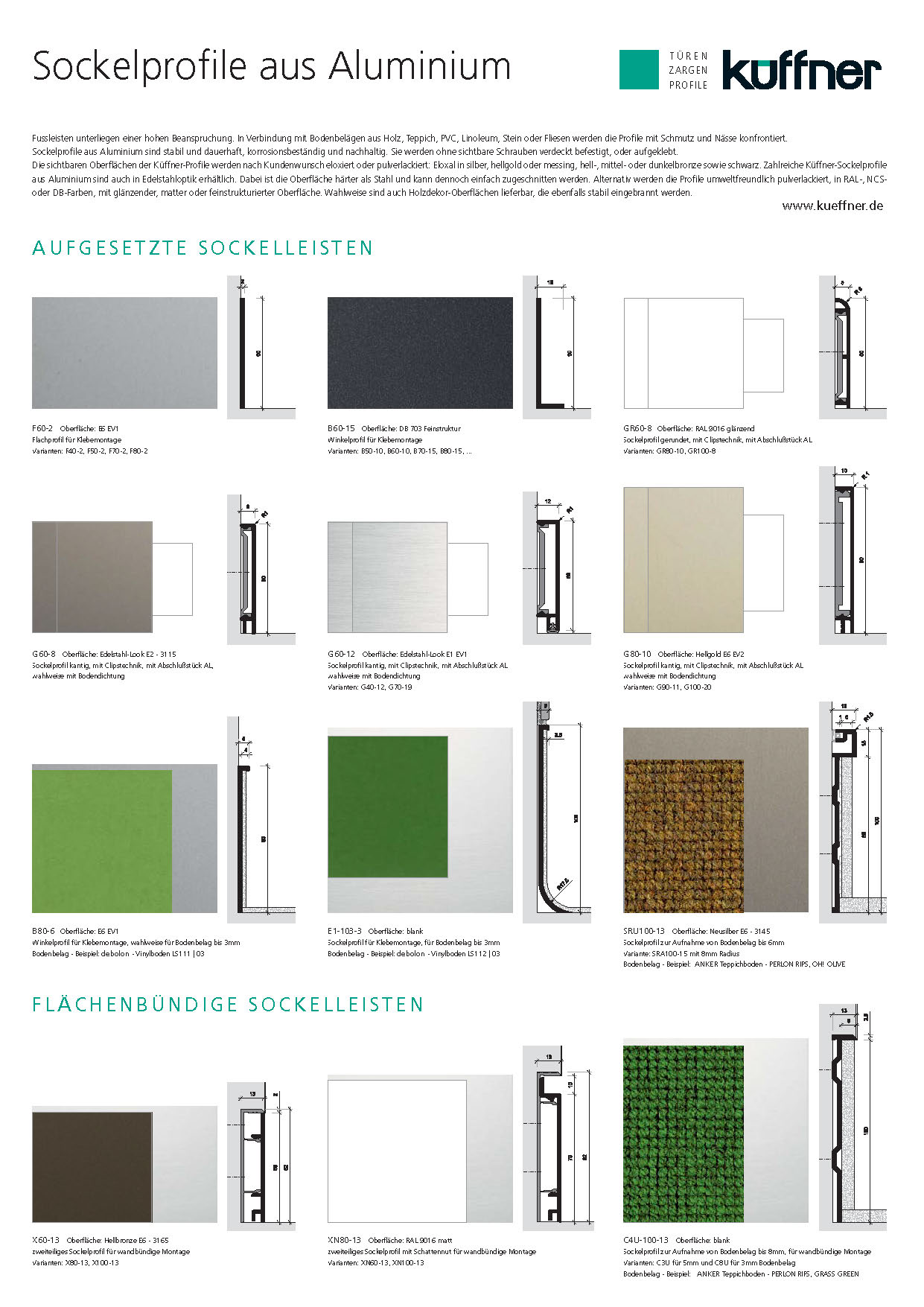 Sockelprofile aus Aluminium - Mustertafel zum Aufhängen