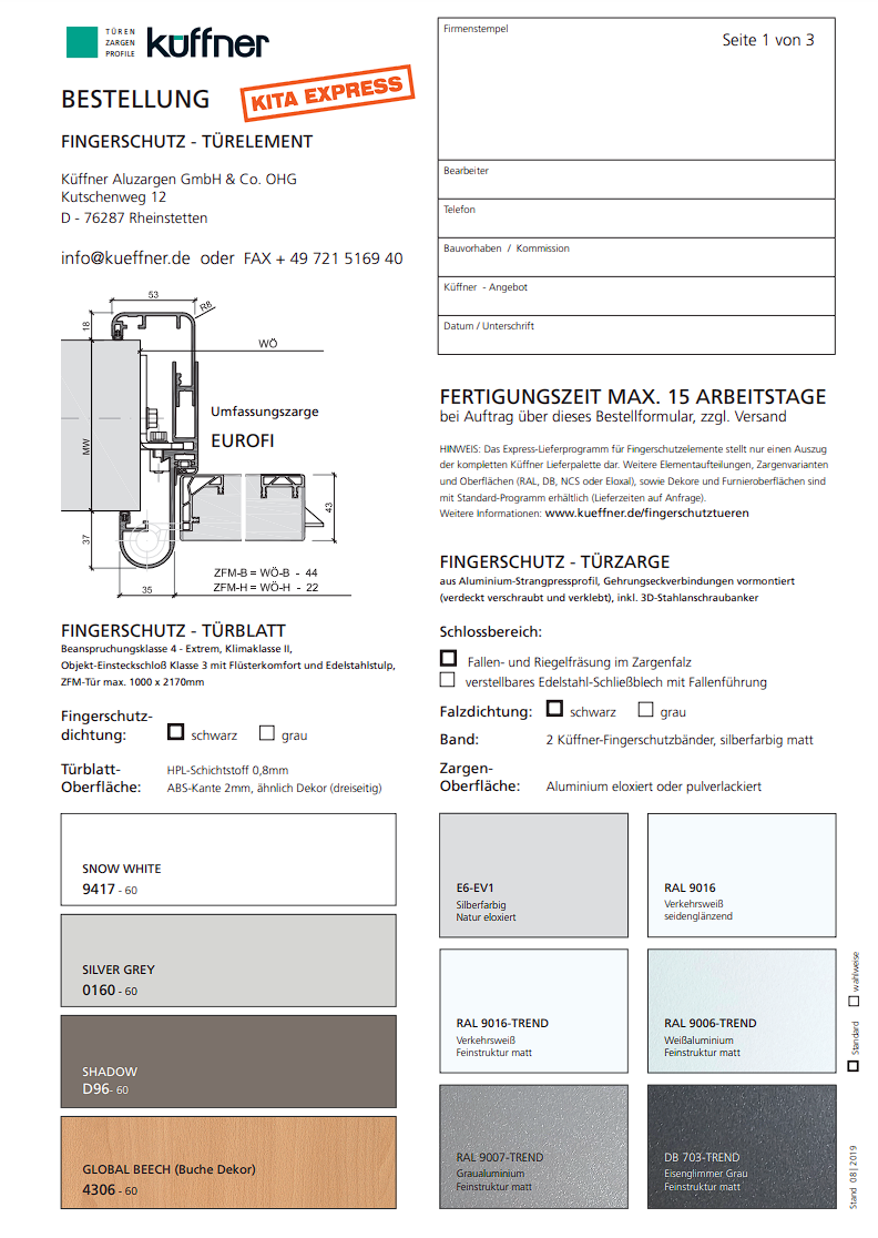 Fingerschutztür Bestellformular