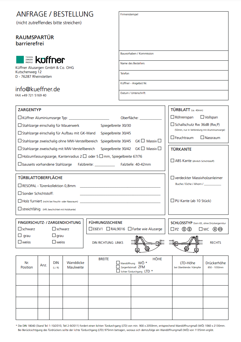 Anfrage- und Bestellformular für die barrierefreie Tür - Raumspartür