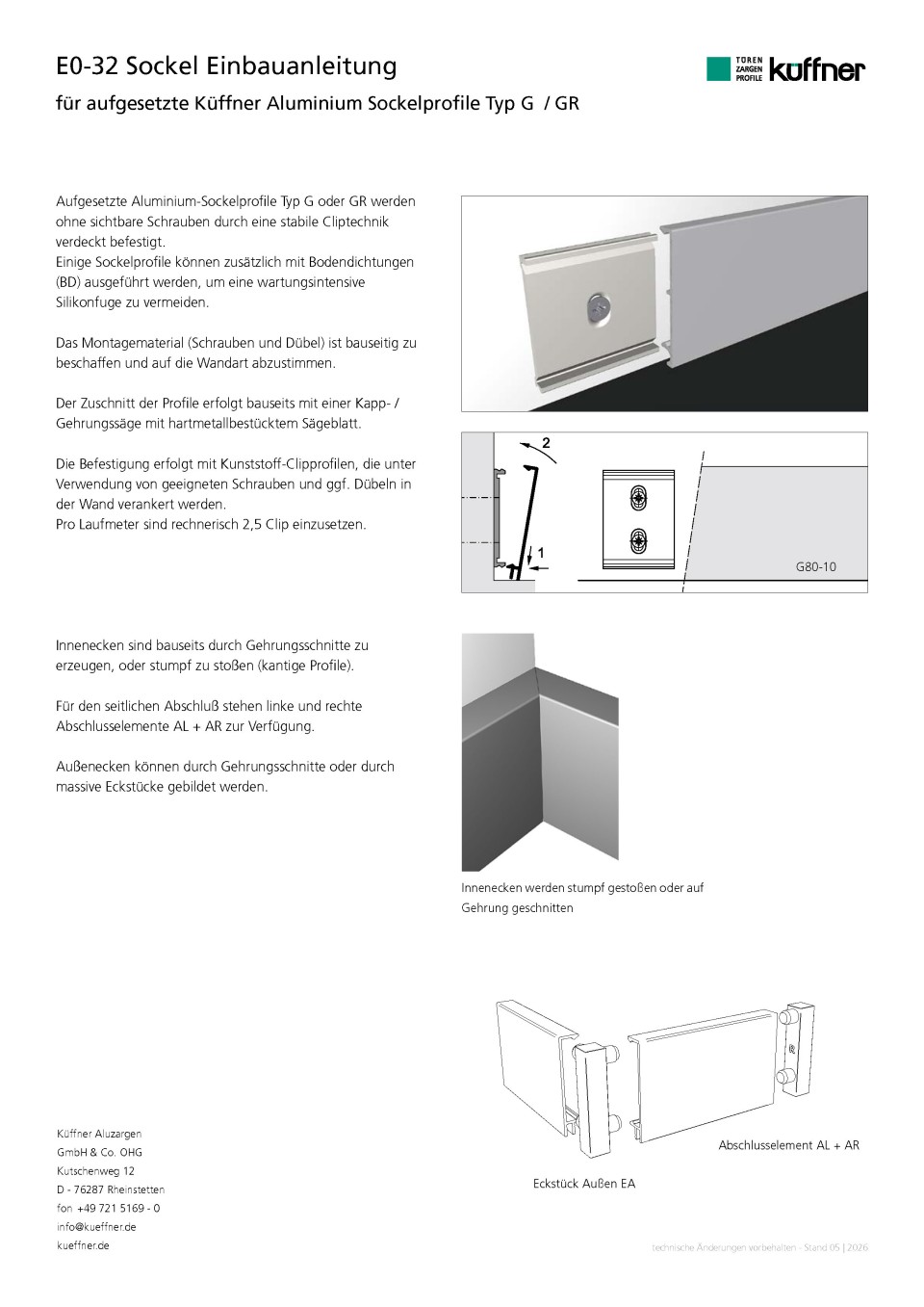Einbauanleitung für aufgesetztes Sockelprofil aus Aluminium 